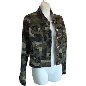 Jou Jou Denim Camo Jacket, Women's M Green/Black, Classic Trucker. EUC